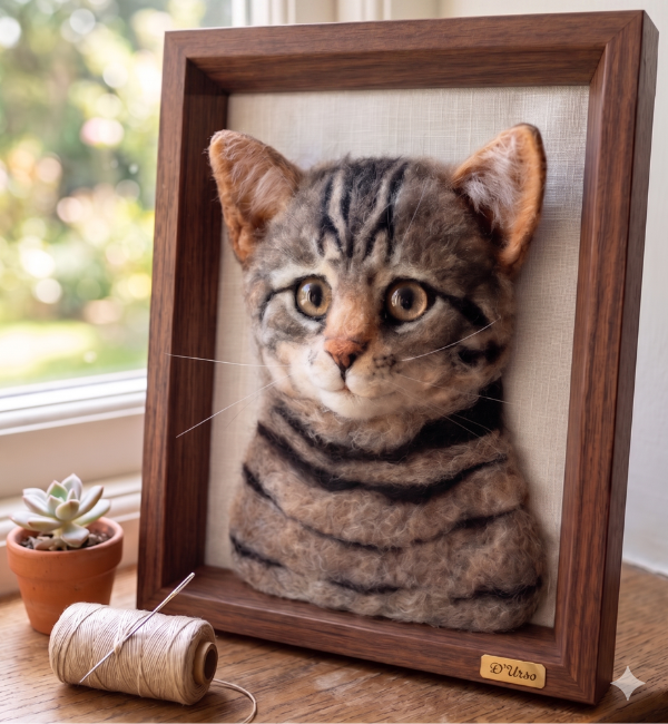 Gatinho realista em feltro agulhado